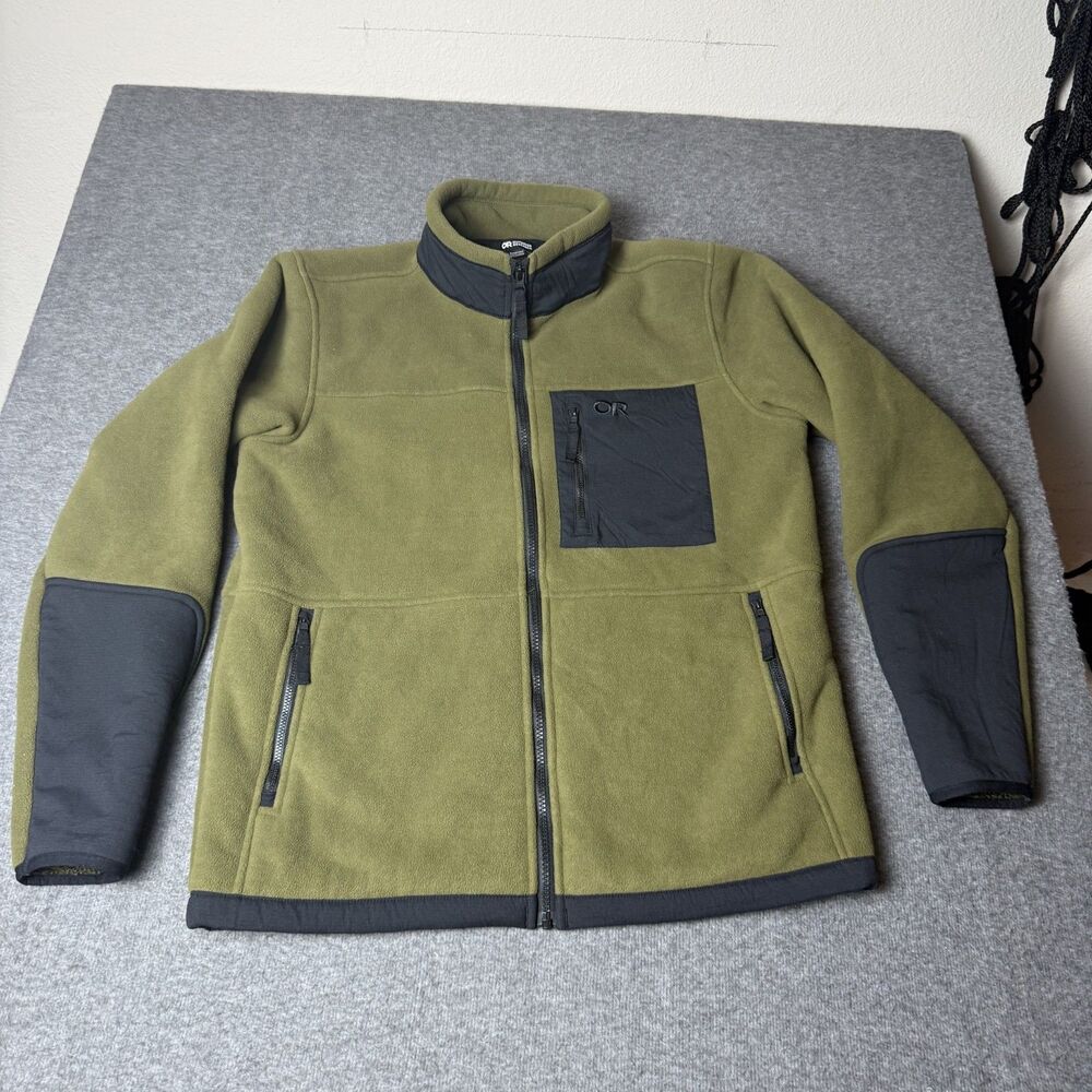 Outdoor Research Fleece Jacket Mens Medium Green Full Zip Sherpa Bomber Hiking